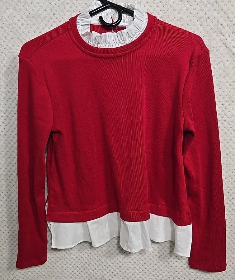 NWT Ann Taylor Weekend Women\'s S Red White Ruffle Layered Top $98 #0330