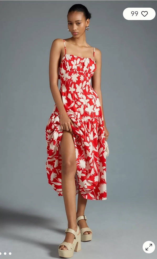 NWT Anthropologie size M midi dress in red floral ties in back preppy city