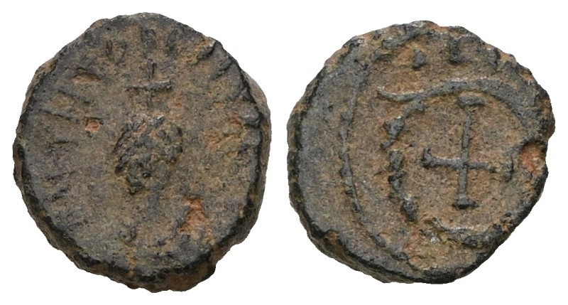 🔥VERY RARE*THEODOSIUS II-8mm/0.93g-CHF-CROSS-RIC X-CROSS ON HEAD-NICE PORTRAIT