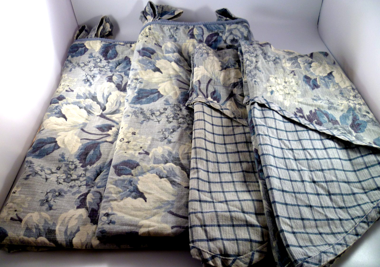 4 Pcs Waverly Home Garden Room Blue Floral Newport 2 Curtain Panels & 2 Valance