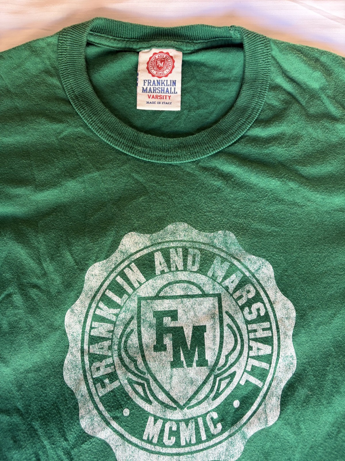 Vintage 1990s Franklin & Marshall Green Cotton T-Shirt Made in Italy Medium EUC