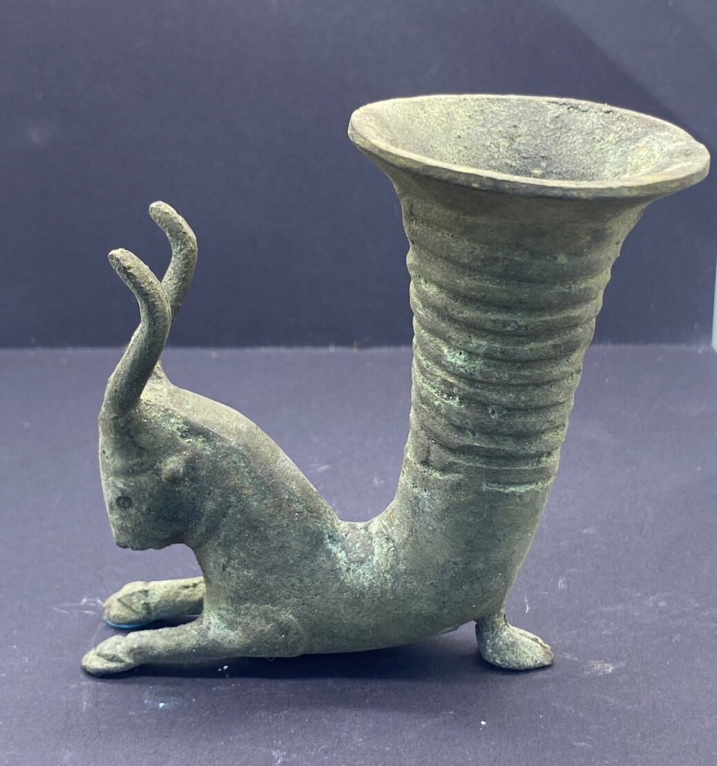 Authentic Near Eastern Unique Parthian Empire Bronze Rhyton With Protome Of Ibex Authentic Near Eastern Unique Parthian Empire Bronze Rhyton With Protome Of Ibex