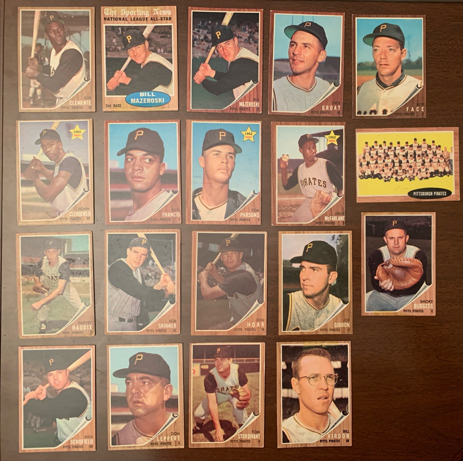 1962+1963 Topps MLB Baseball Pirates Lot/(25)Cards/w/Stars/Clemente/Maz/Clend RC