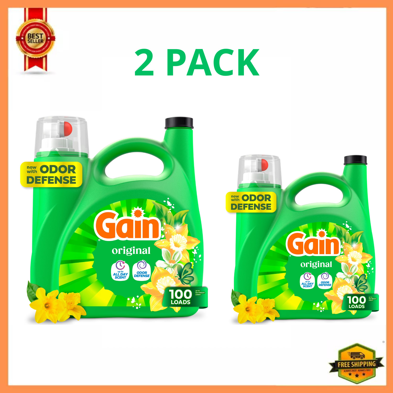 Gain Liquid Laundry Detergent Original 132oz 100 Loads HE, 2 Pack Gain Liquid Laundry Detergent Original 132oz 100 Loads HE, 2 Pack