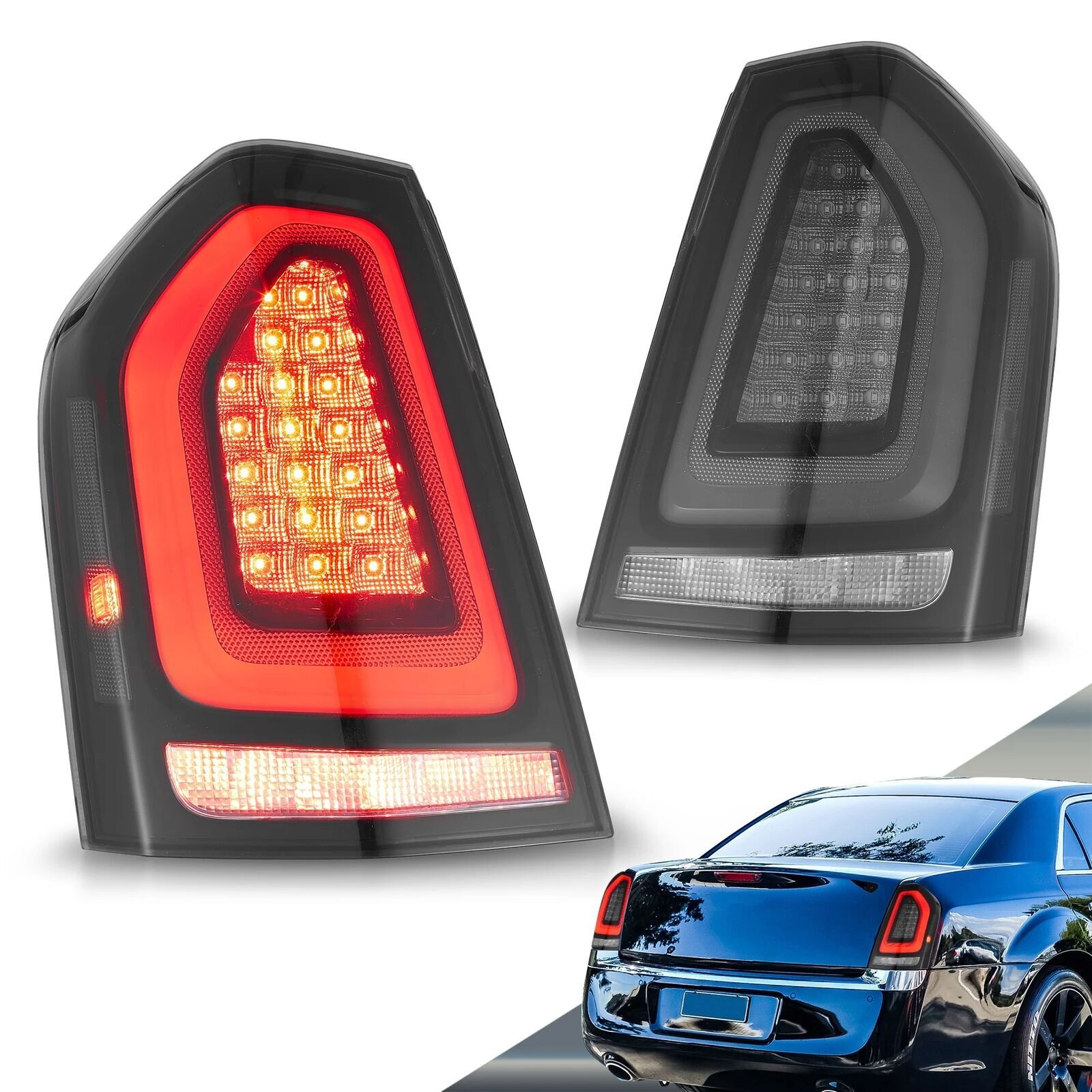 VLAND Pair Smoky LED Tail Lights Fit 2011-2014 Chrysler 300 W/Startup Animation VLAND Pair Smoky LED Tail Lights Fit 2011-2014 Chrysler 300 W/Startup Animation
