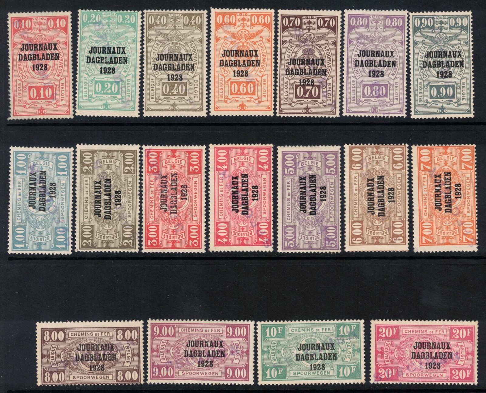 1928 Belgium Scott P1-19 Newspaper Stamp Mint MNH Specimen Overprint 1928 Belgium Scott P1-19 Newspaper Stamp Mint MNH Specimen Overprint