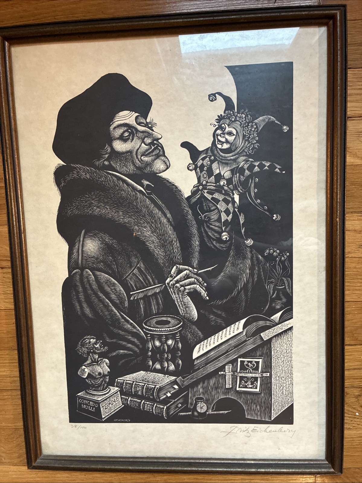 Fritz Eichenberg Woodcut, “Dame Folly Speaks” Rare Large Size, Ed of 100, Signed