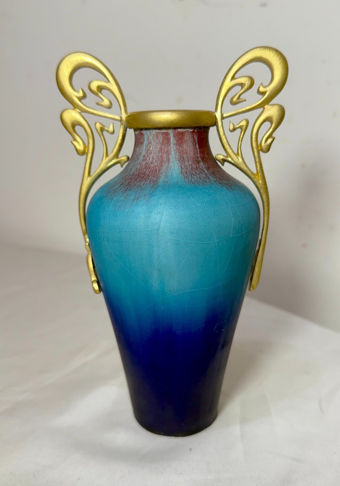 Antique Eugene Baudin French Bronze Mount Art Pottery Art Nouveau Vase 1843-1907