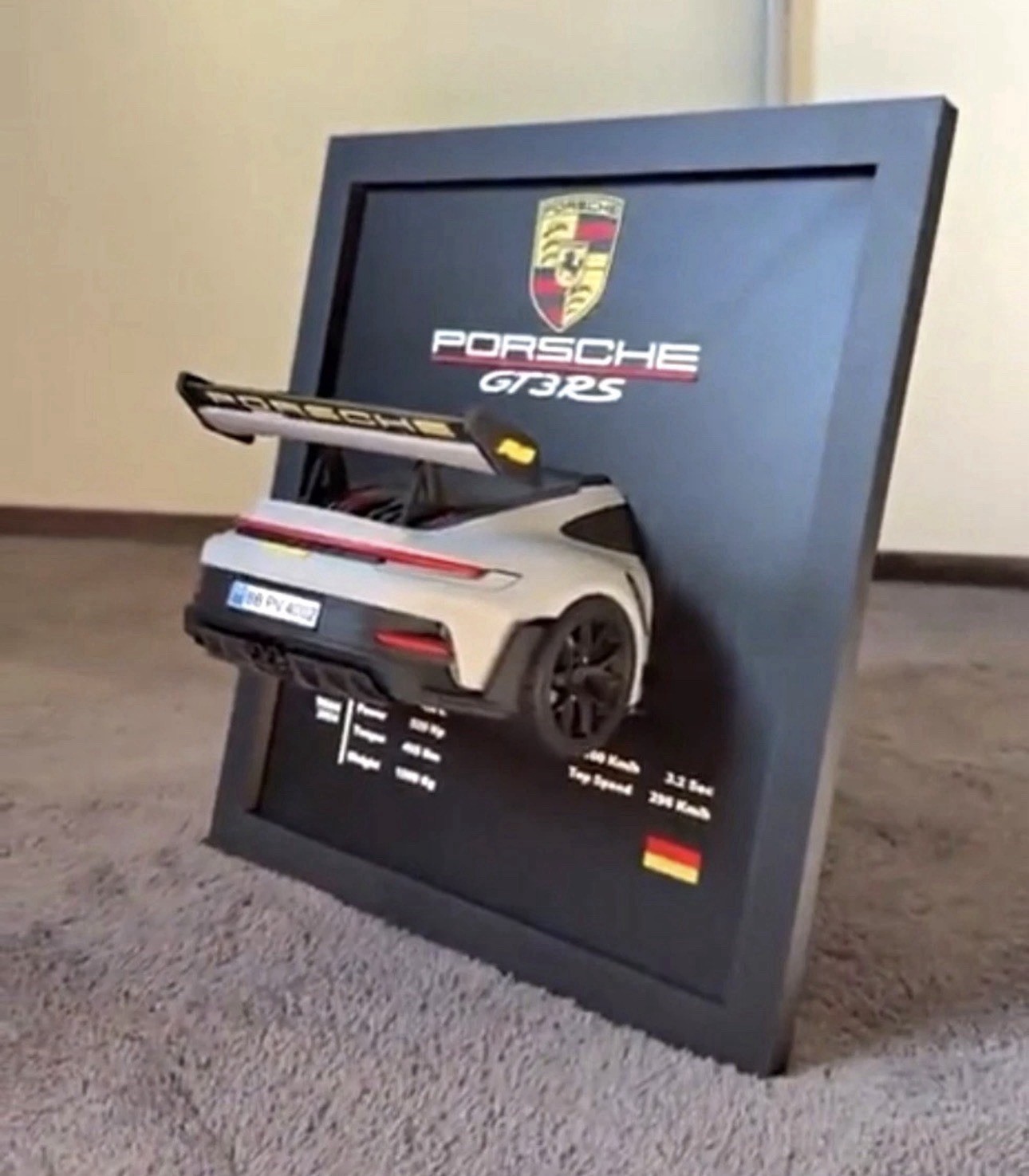 Porsche 911 GT3 RS 3D Shadow Box Wall Art Frame Decor Supercar Model Display 