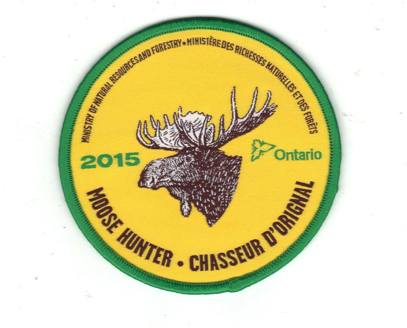 2015 ONTARIO MNR MOOSE HUNTER PATCH-MICHIGAN DNR DEER-BEAR-ELK-CREST-BADGE-FISH