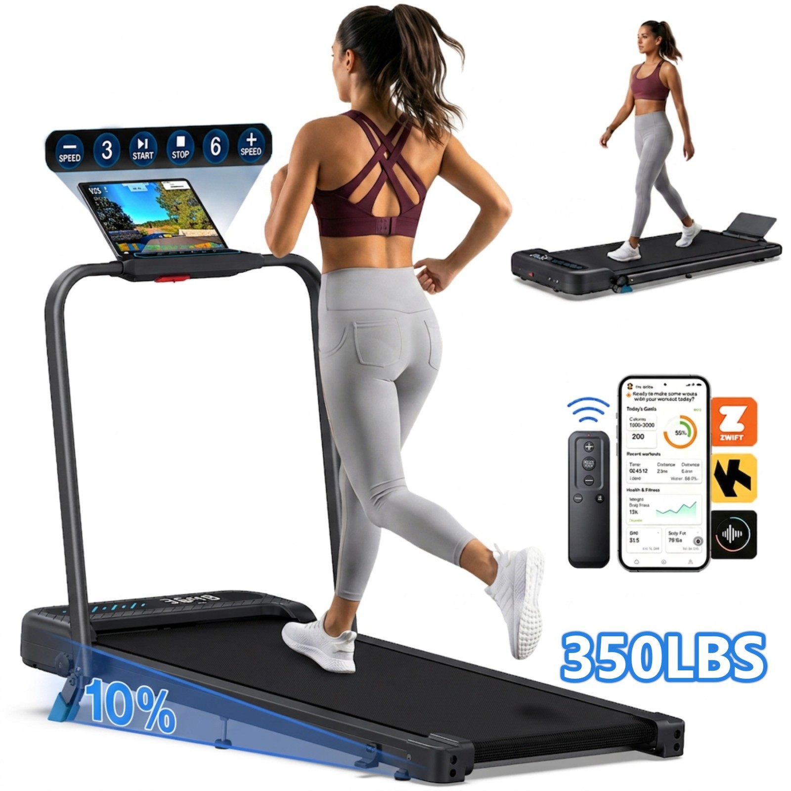 3.0HP Walking Pad with 10% Incline, Foldable Treadmills for Home with Handle Bar 3.0HP Walking Pad with 10% Incline, Foldable Treadmills for Home with Handle Bar