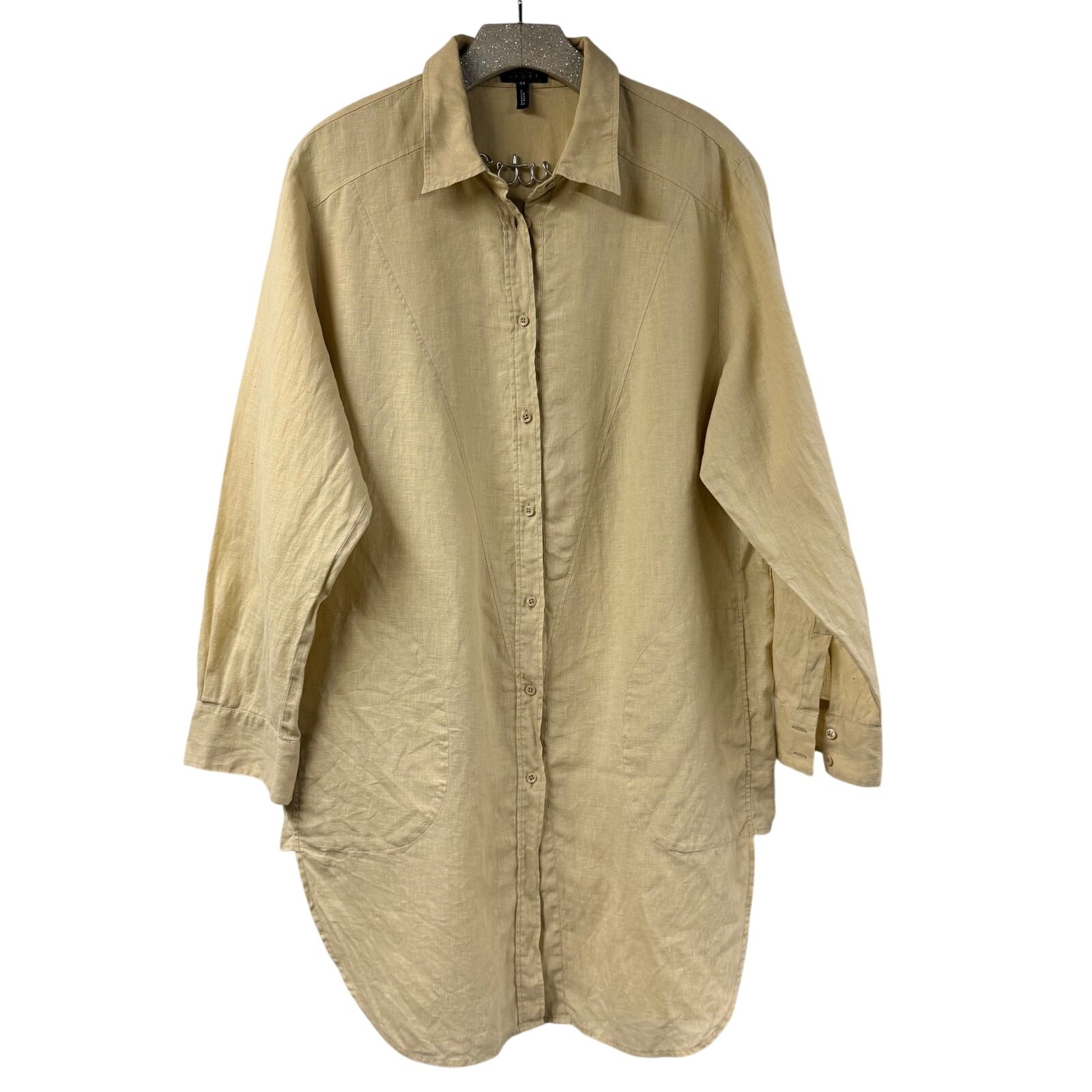 Escada Sport 100% Linen Shirt XL Long Sleeve Button Front Tunic Pockets Beige Escada Sport 100% Linen Shirt XL Long Sleeve Button Front Tunic Pockets Beige