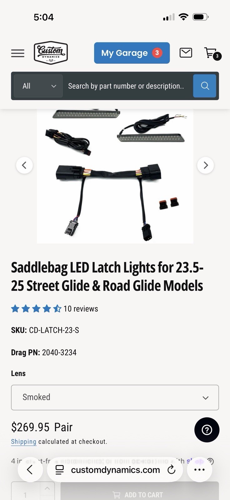 Custom Dynamics Saddlebag Latch Smoked LED Lights