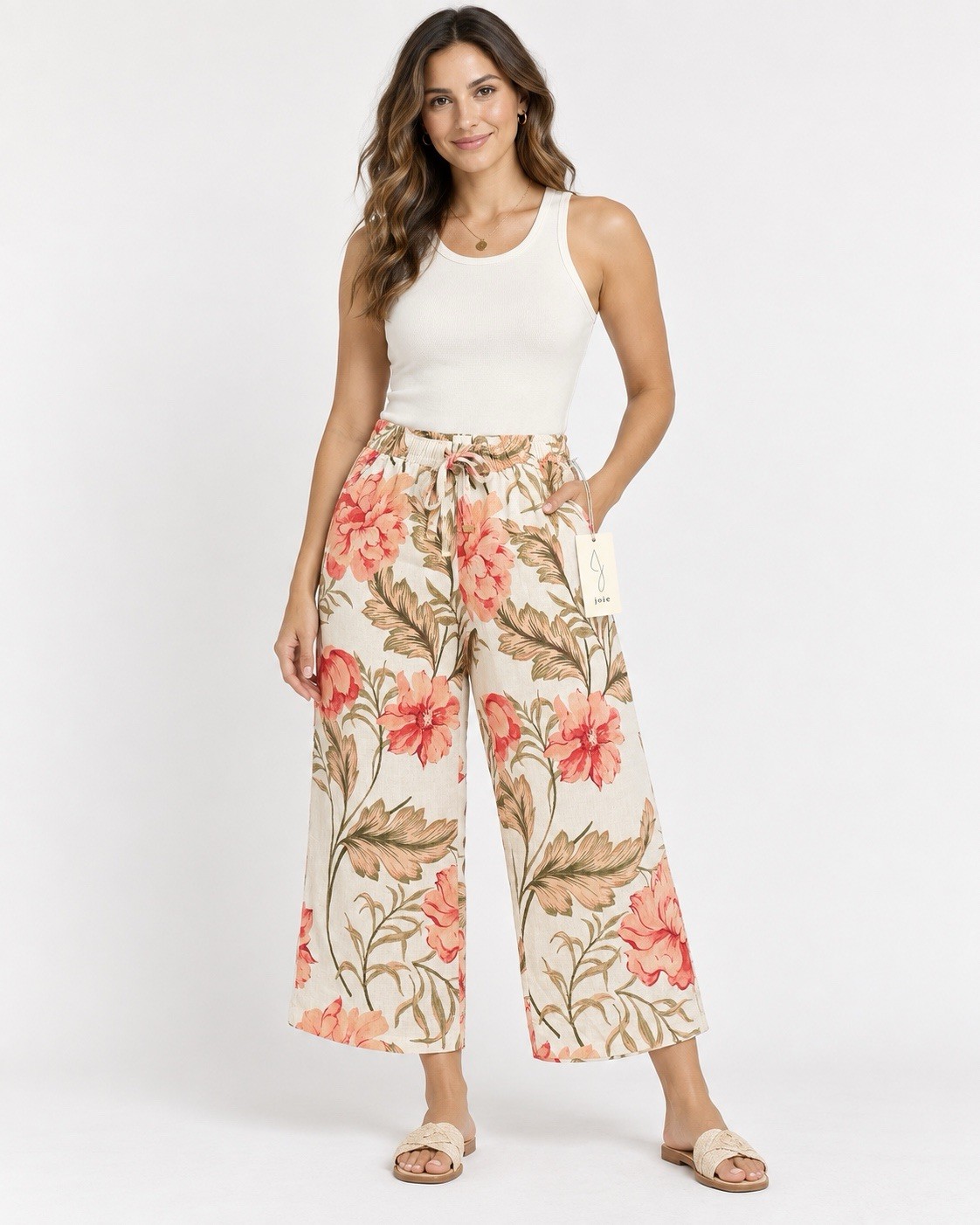 Joie 100% Linen Floral Cropped Wide Leg Pants Size M NWT M