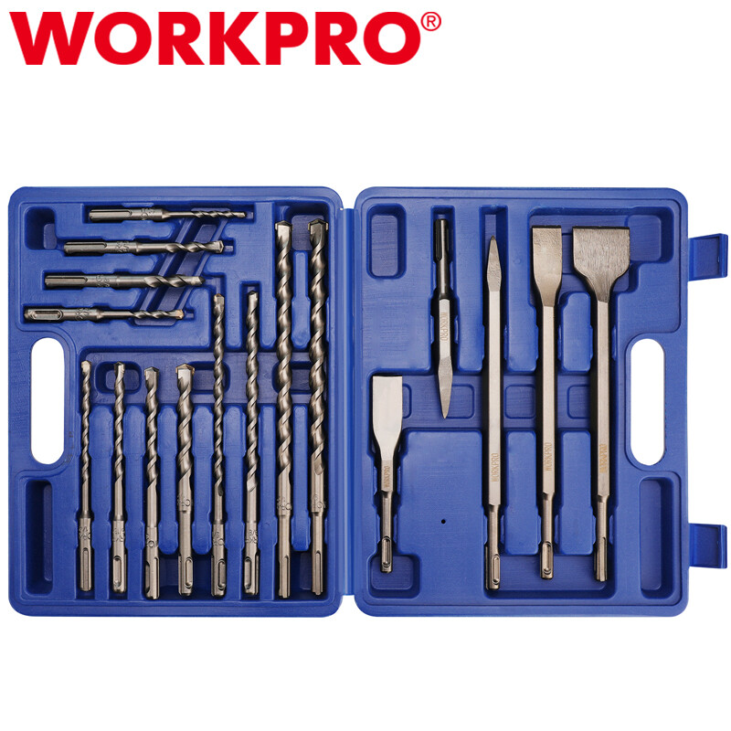 WORKPRO 17PC SDS-Plus Rotary Hammer Drill Bits Chisel Set Carbide-Tipped Masonry