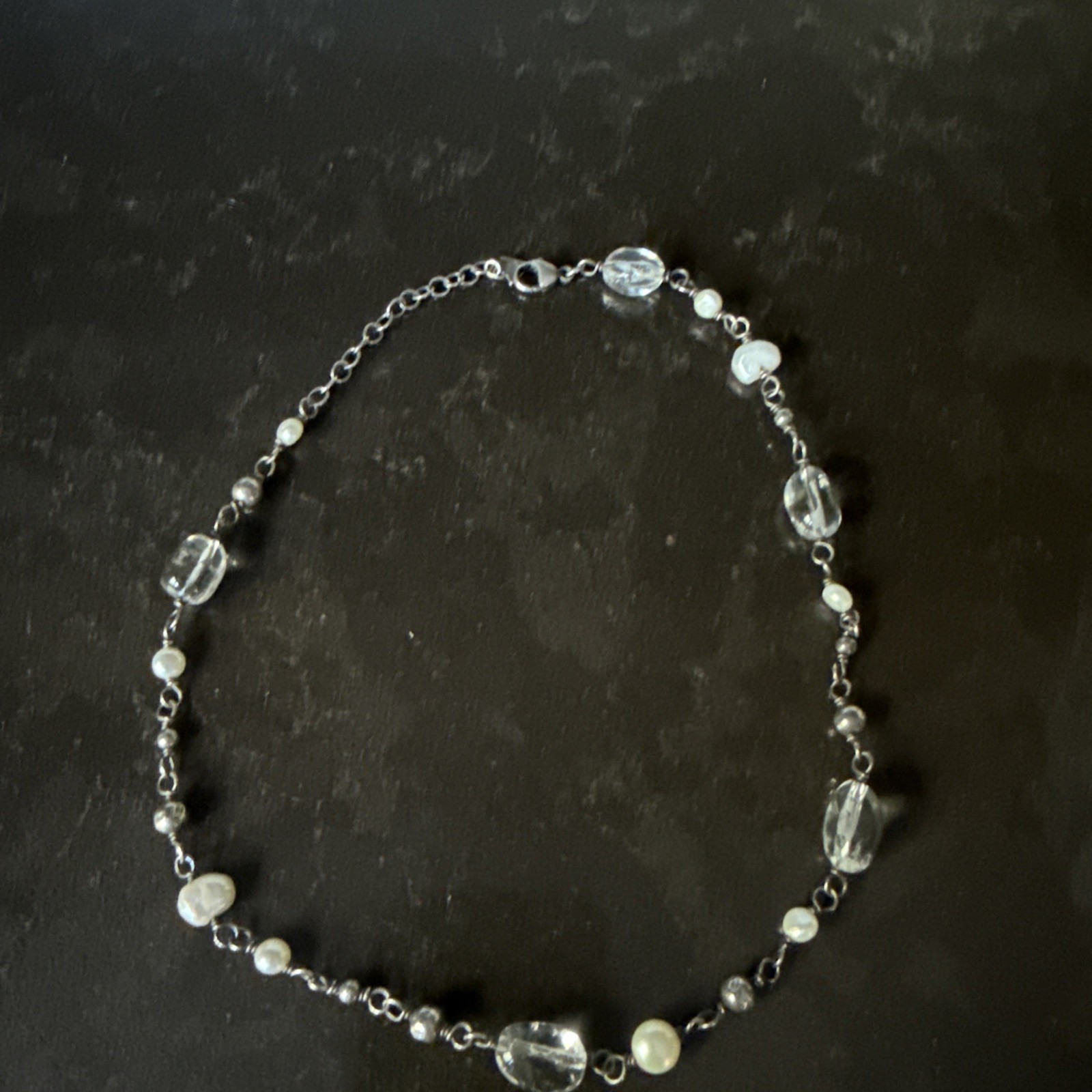 Silpada Retired Sterling Silver Freshwater Pearl Quartz Crystal Bead Necklace