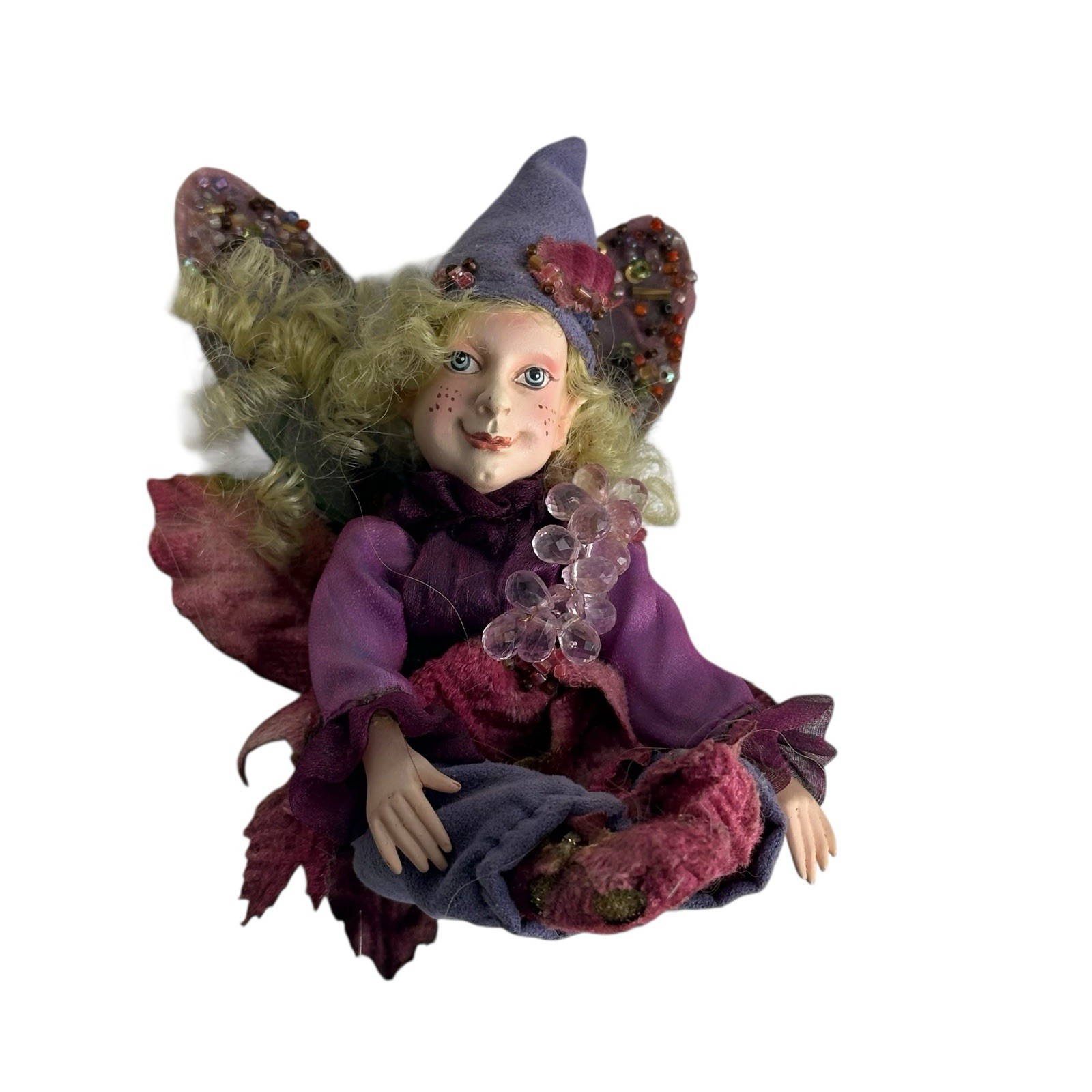 Handmade Fairy Art Doll Whimsical Beaded Wings Fantasy Collectible OOAK Cloth