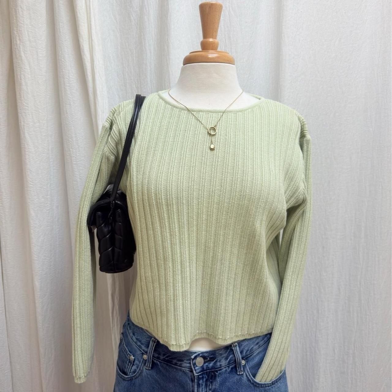 Liz Claiborne Ribbed Knit Sweater Size M Sage Green 90s Cotton