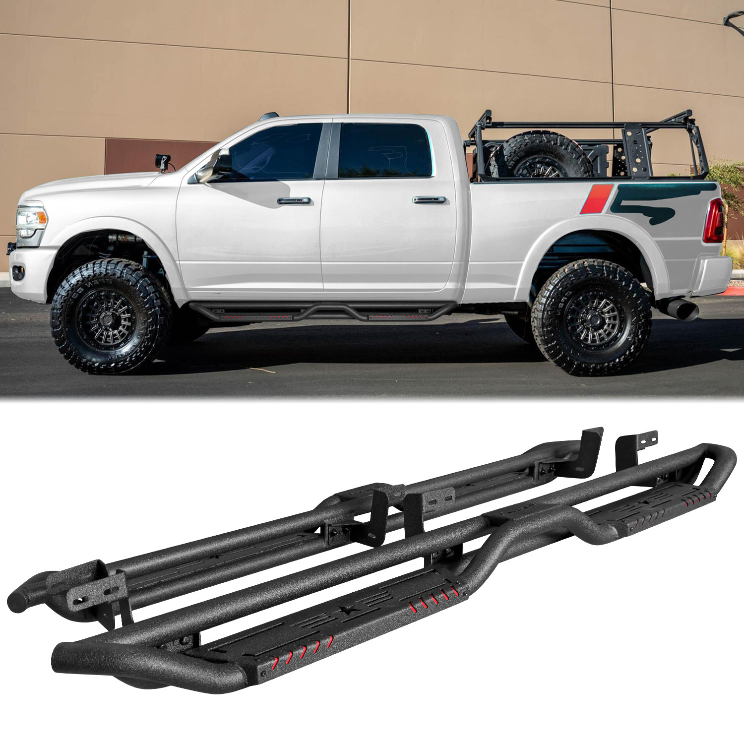 VIJAY Nerf Bars Running Boards Fit Dodge Ram 1500 2500 3500 Crew Cab Pair