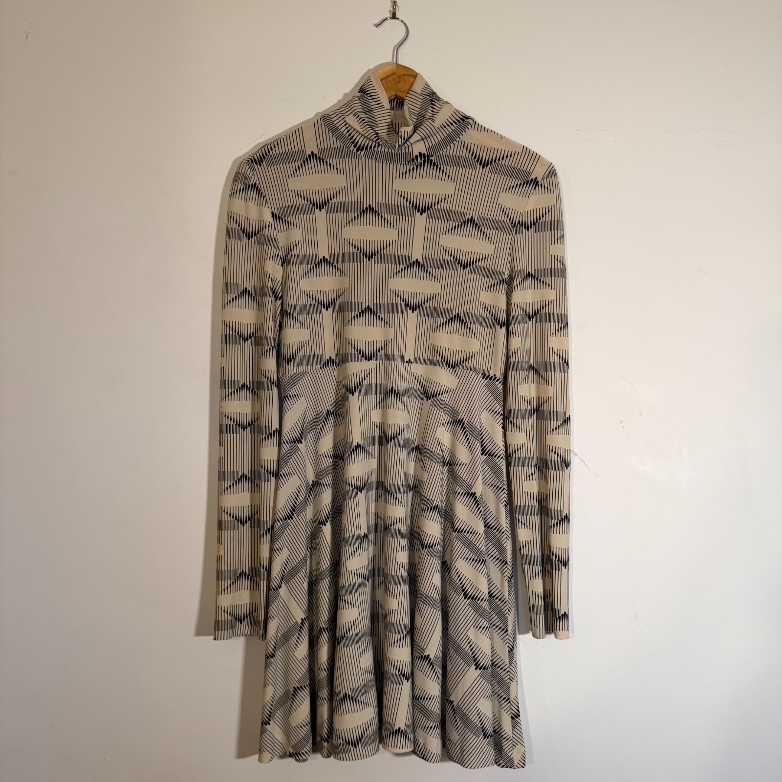 VTG 1970s Women\'s Mod Long-sleeve Spandex Geometric Mock Neck Dress