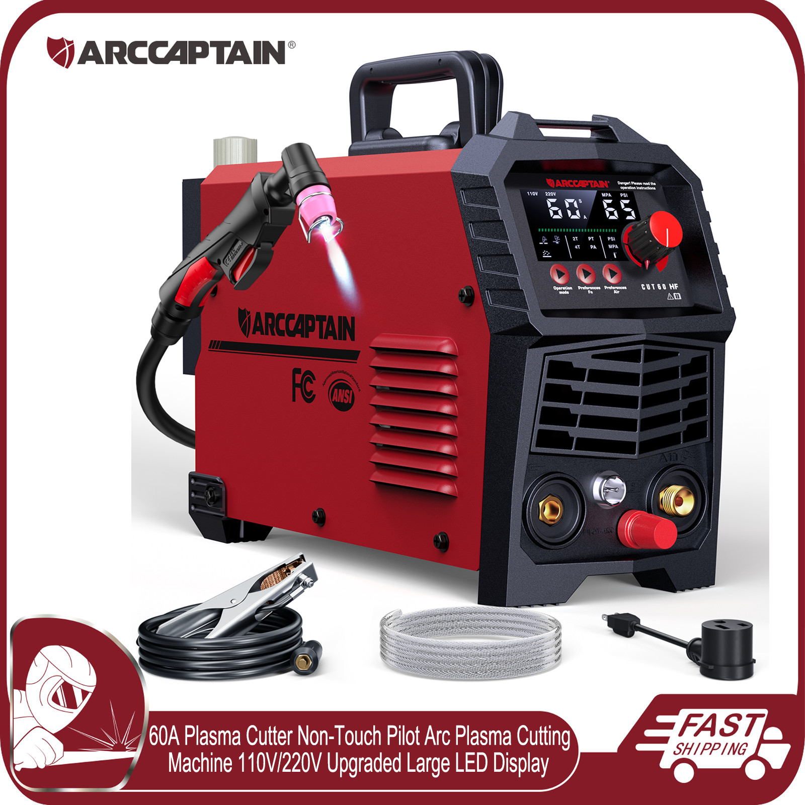 ARCCAPTAIN CUT60 Plasma Cutter 60A Pilot Arc HF Non-Touch 110V/220V Dual Voltage