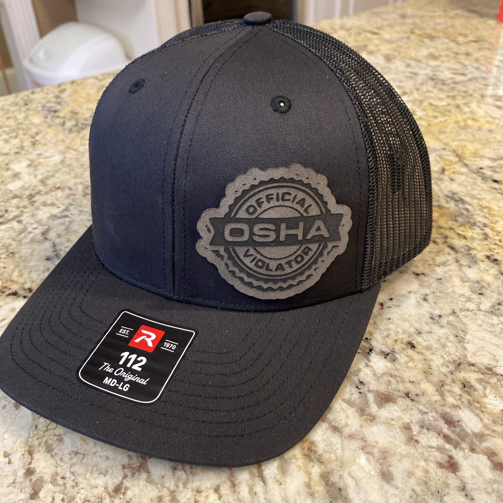 Funny Osha Violator Leatherette patch on Richardson  112 Snapback Hat Cap