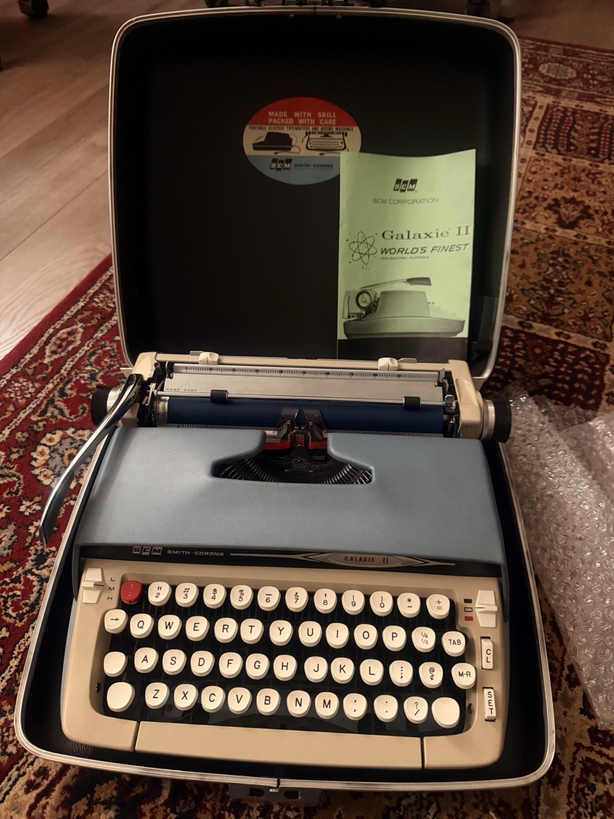 NOS Unused Smith-Corona Galaxie II Portable Typewriter Blue Gray w/Original Case
