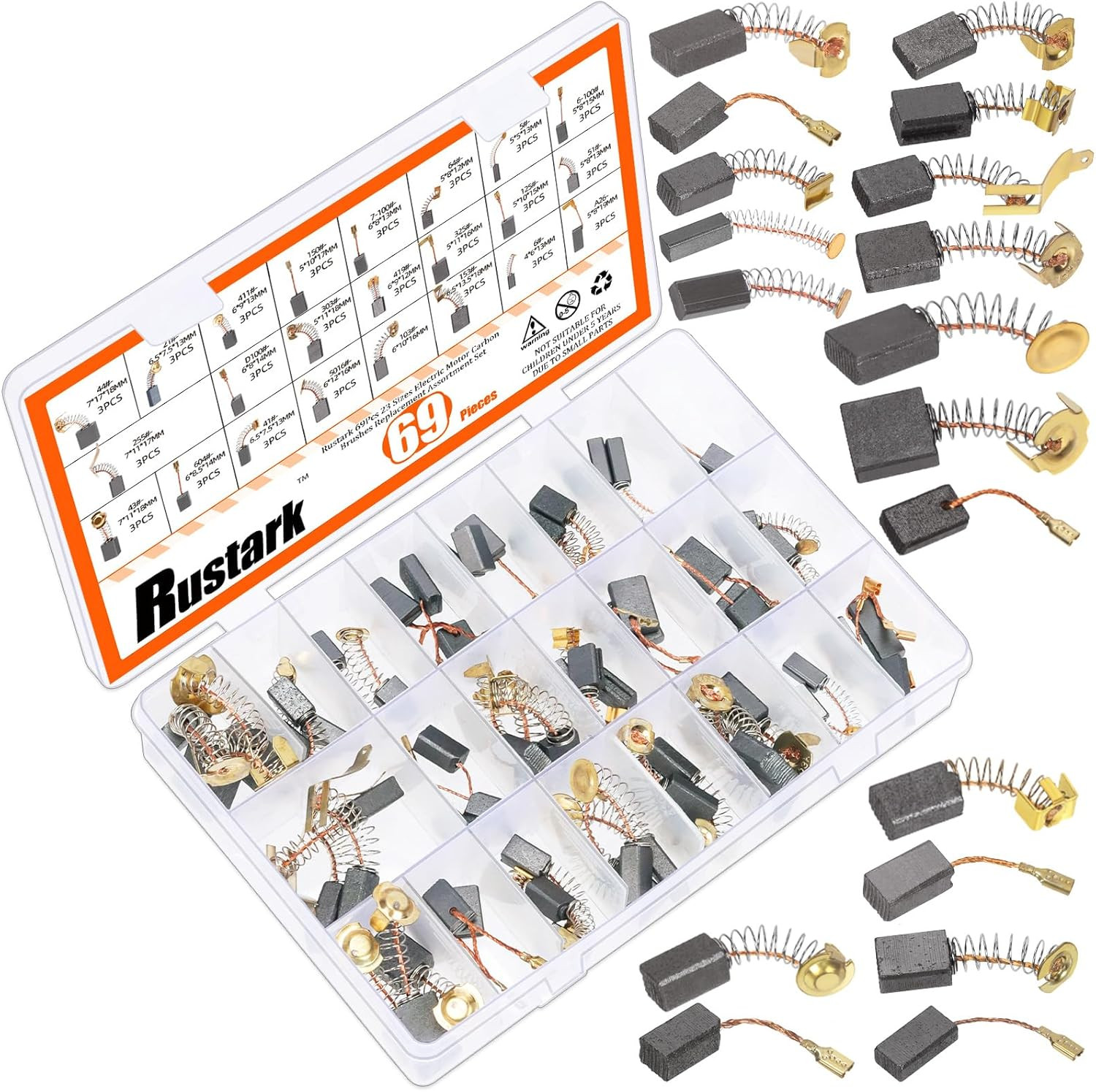 69Pcs Electric Motor Carbon Brushes Assortment Kit for Power Tool Repair