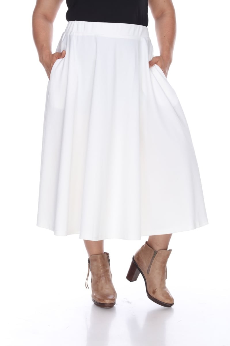 White Mark PS709-03-3XL Womens Plus Tasmin Flare Midi Skirt White - 3XL
