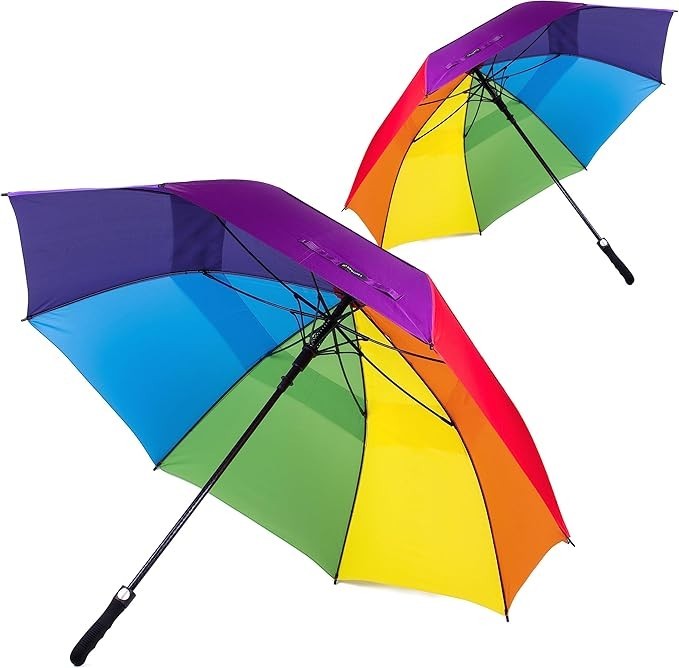 Rainbow Golf Umbrella 2 Pack Windproof Auto Open Vented Canopy