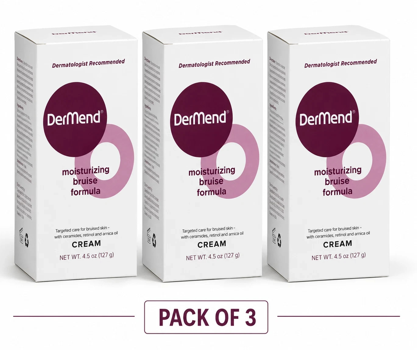 Pack of 3 Dermend Moisturizing Bruise Formula Cream 4.5 oz, Sealed Box