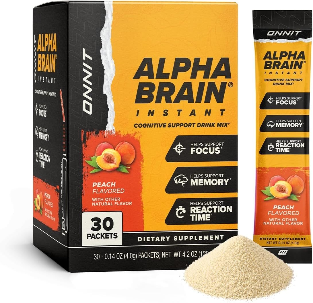 Onnit Alpha BRAIN Instant Peach Flavored / 30 Count - Shipping Free NEW