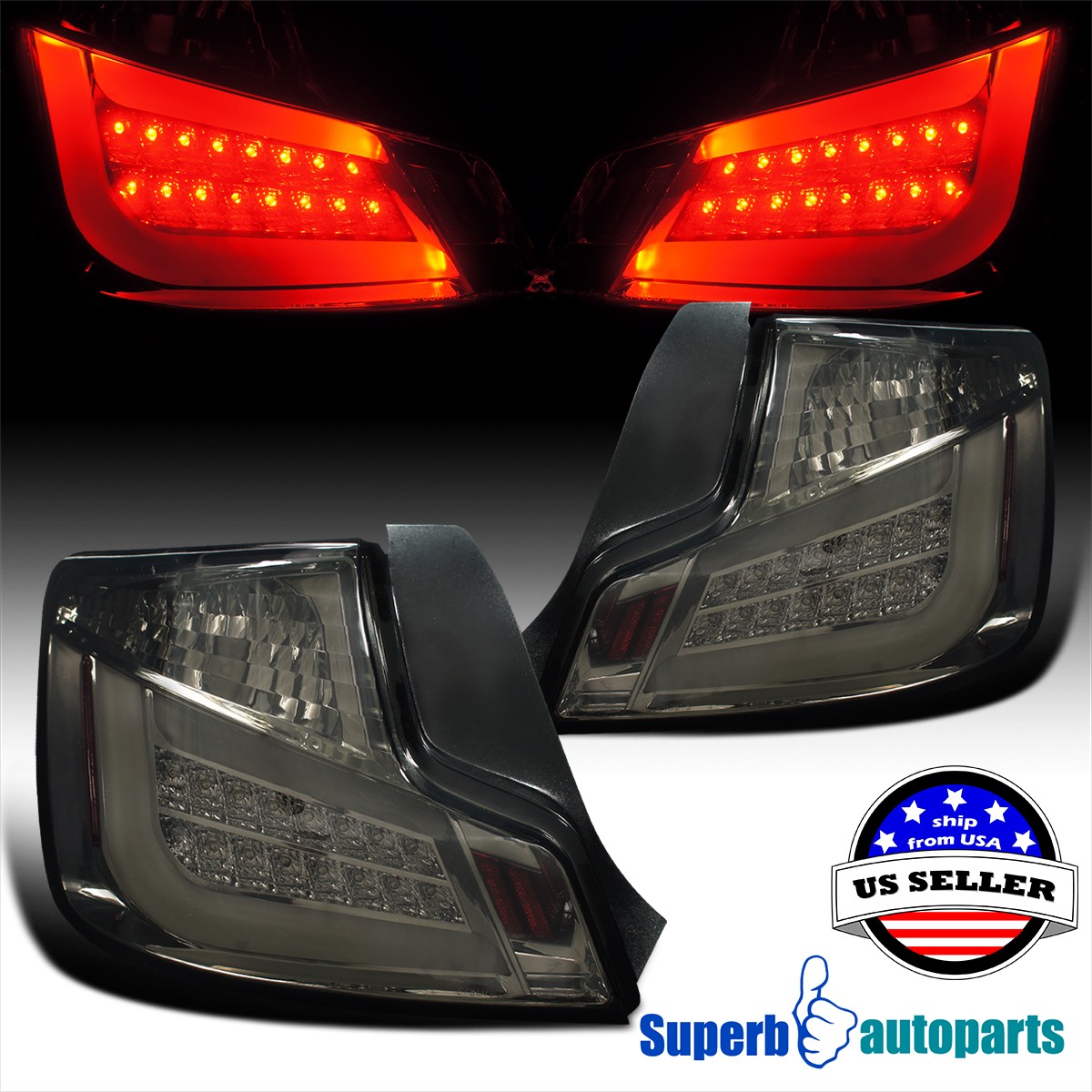 Fits 2011-2013 Scion tC LED Tail Brake Lamps Rear Stop Lights Smoke