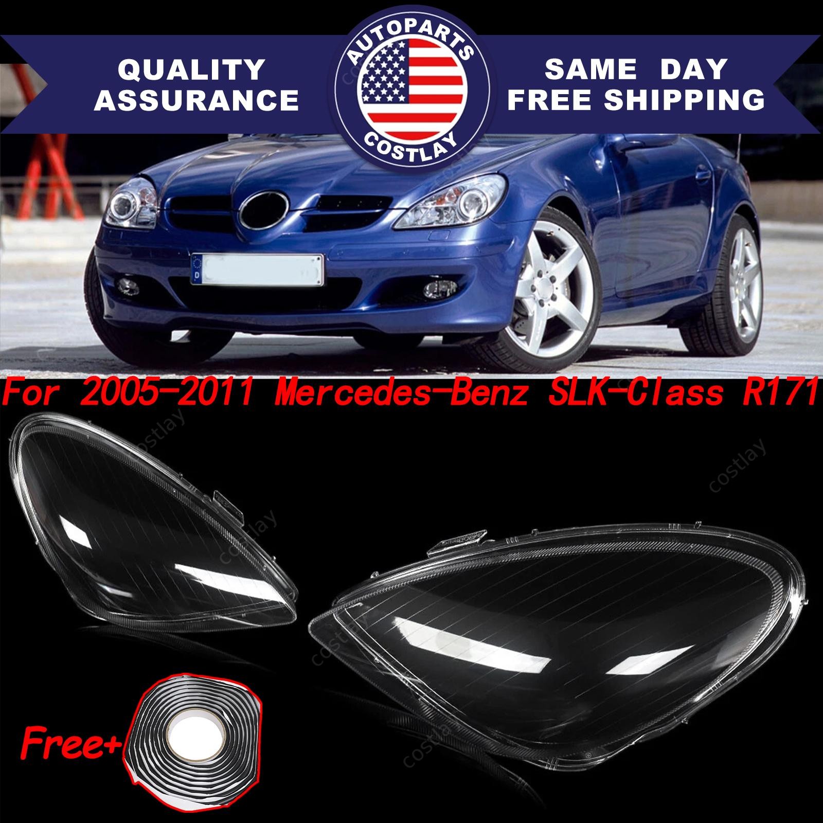 For 2005-11 Mercedes-Benz SLK-Class SLK300 Left&Right Side Headlight Lens w/Glue