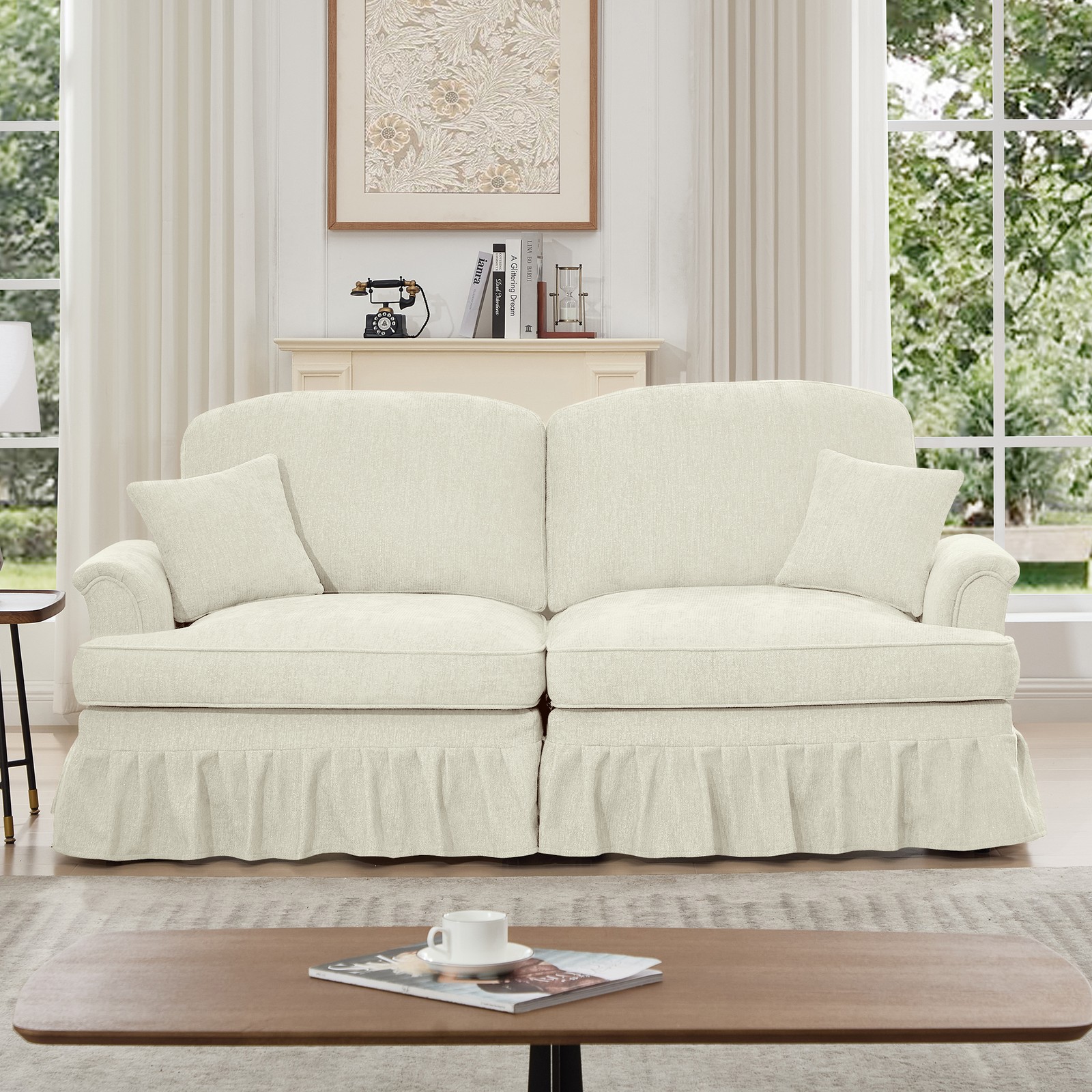 Elegant Mid Century Oversized Large Two Seater Sofa Couch w/Flared Arms and Remo