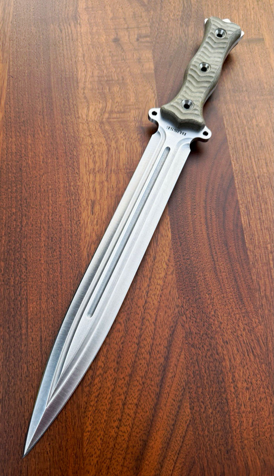 Busse Combat Fixed Blade Spear Point Steel Knife, Micarta, Full Tang Busse Combat Fixed Blade Spear Point Steel Knife, Micarta, Full Tang