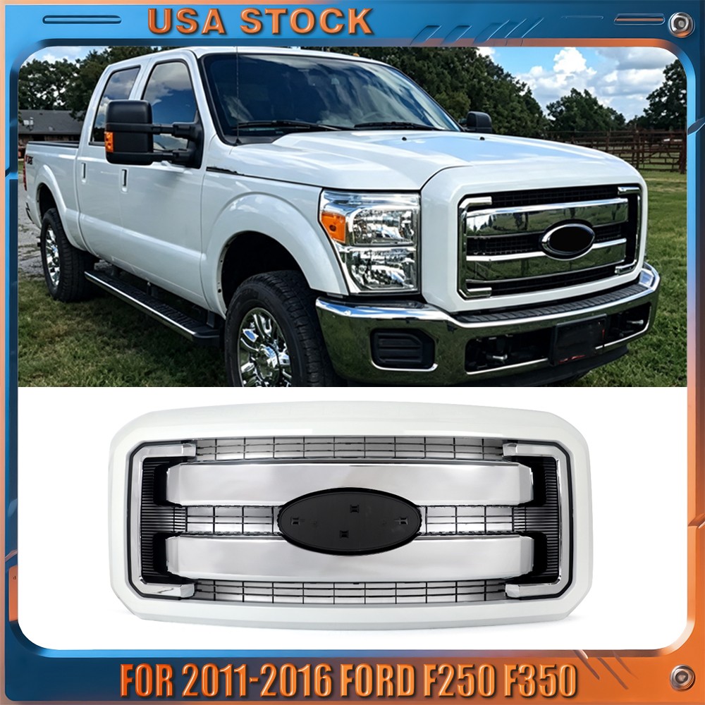 Oxford White Chrome Front Upper Grille Lariat Style For 2011-2016 Ford F250 F350