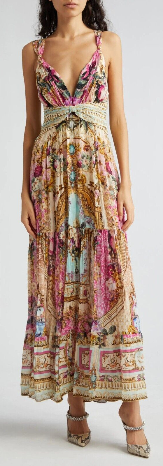 Camilla Call of the Canal Silk Chiffon Maxi Dress, Large