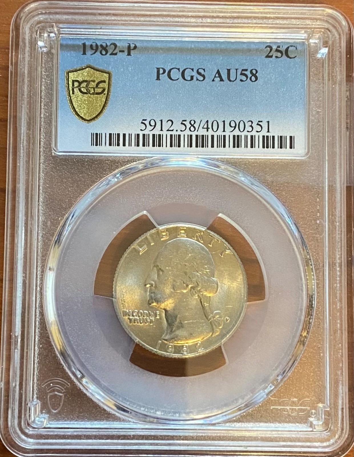 1982-P 25C PCGS AU 58 Filled P