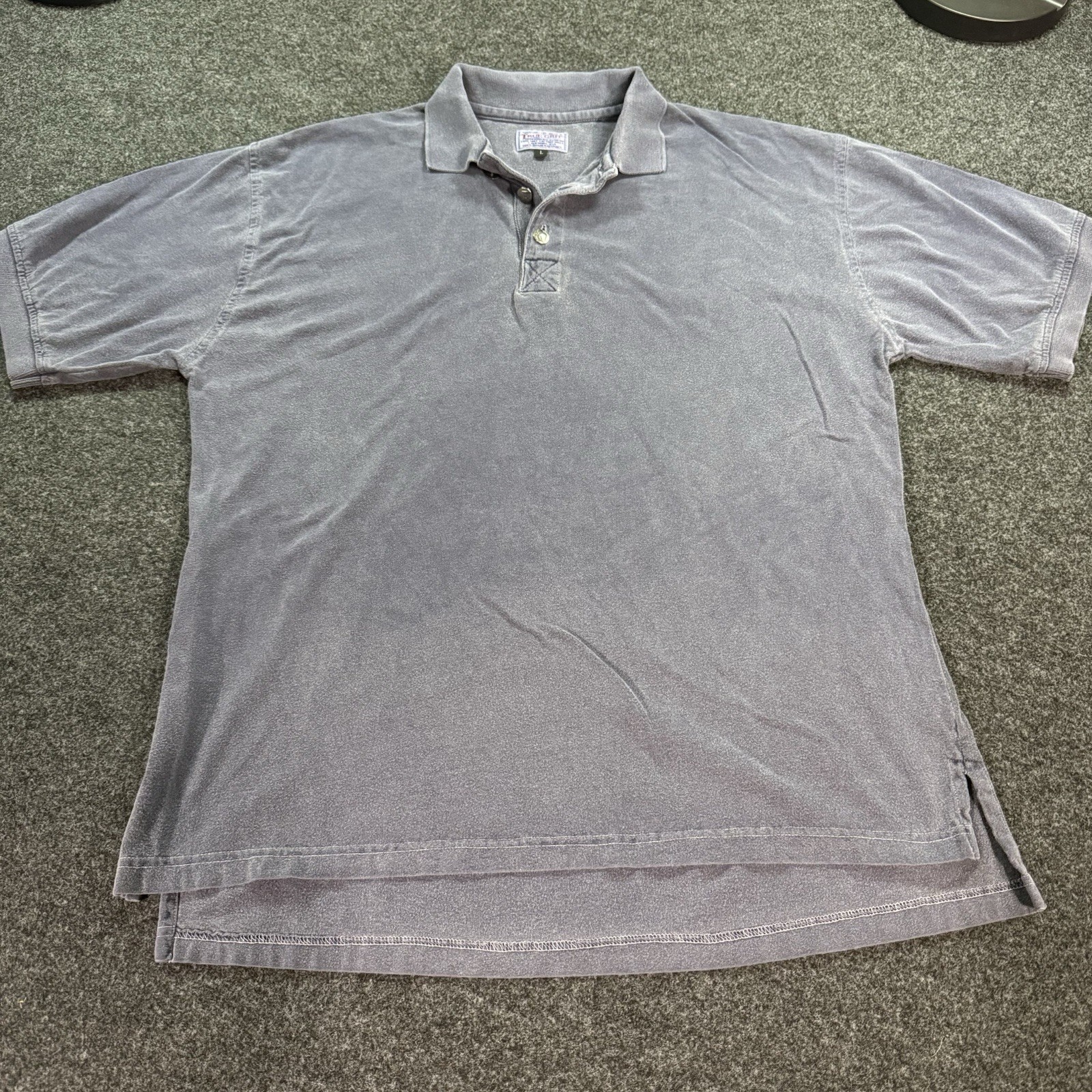 True Grit Polo Shirt Mens L Blue Faded Buffalo Nickel Buttons Factory Mills