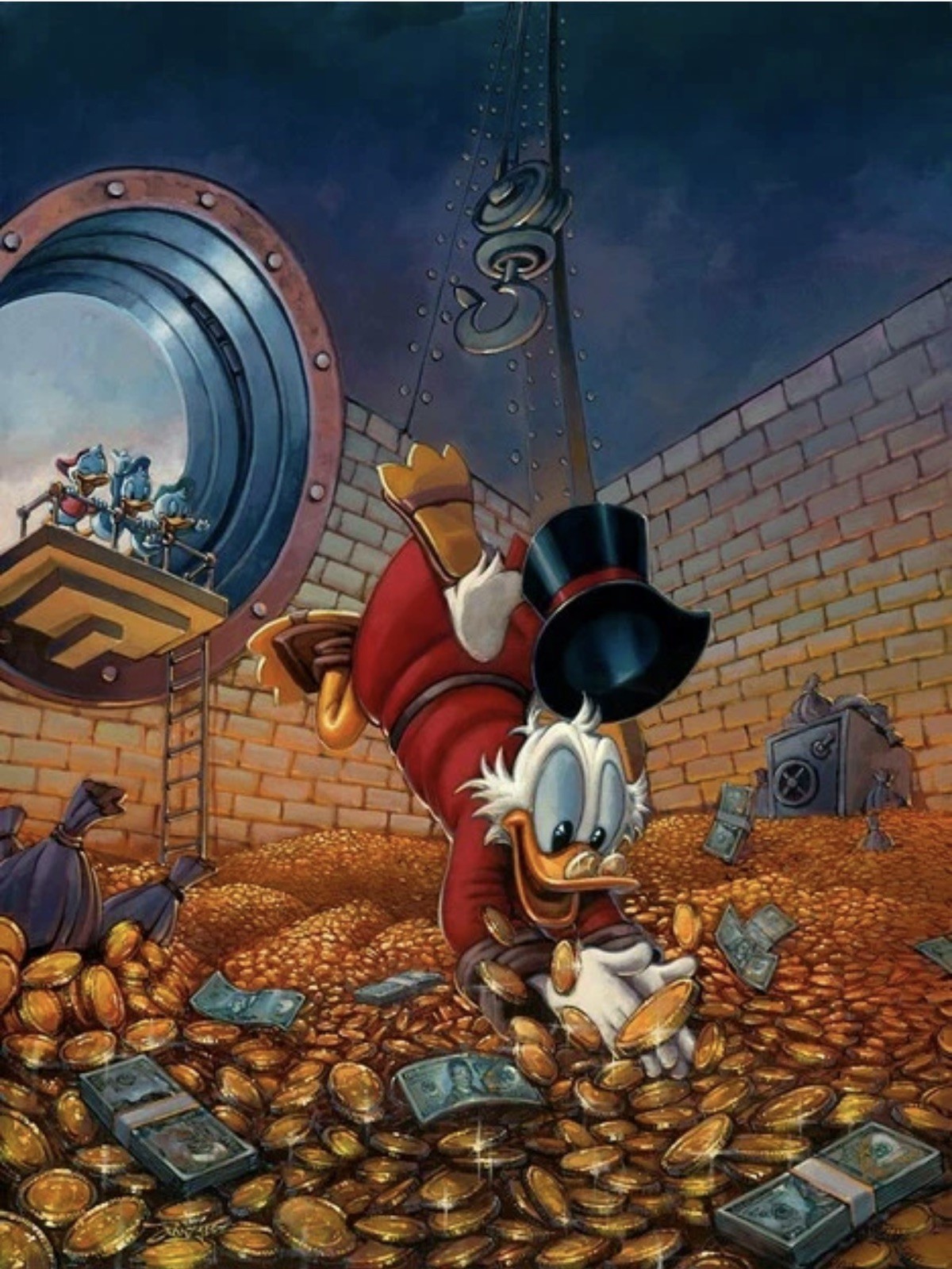 DuckTails Scrooge Diving In Gold - Rodel Gonzalez - Limited150 Giclée on Canvas 