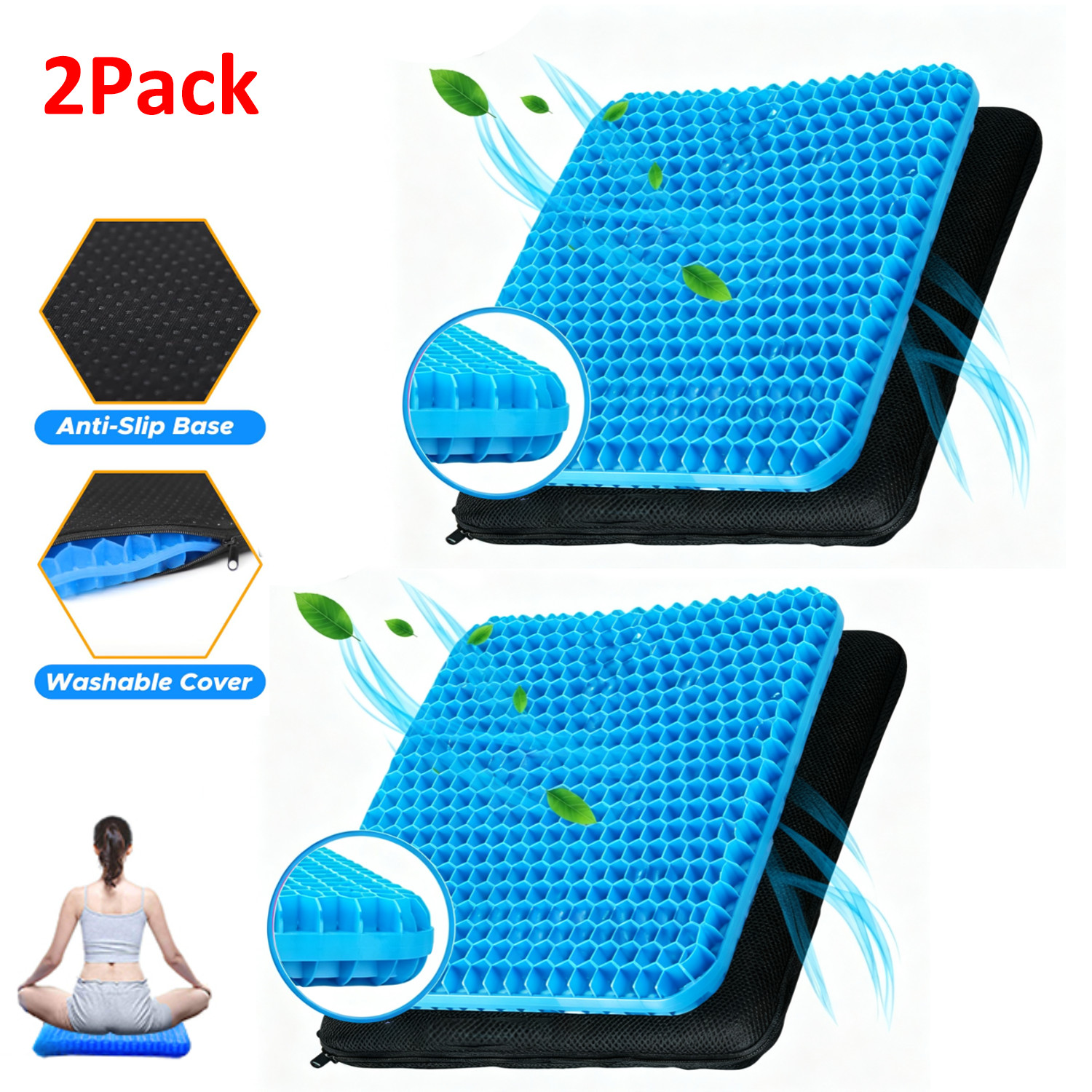 2Pack Honeycomb Gel Seat Cushion 2.5cm Thick | Cooling, Orthopedic Support