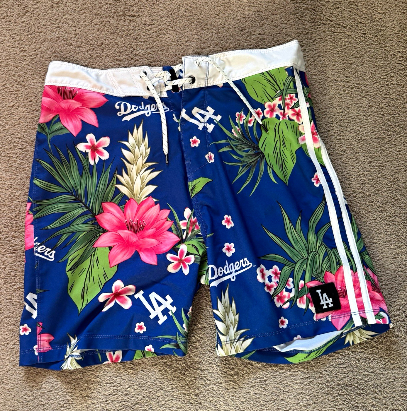 Hurley 47 Brand LA Dodgers Board Shorts Swim Trunks Hawaiian Floral Mens Size 29