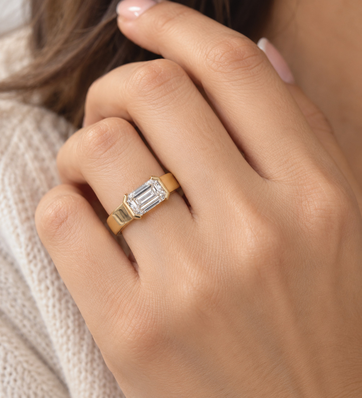 1.89 Ct Radiant Cut Moissanite Ring Rectangular Signet Minimalist Wedding Band