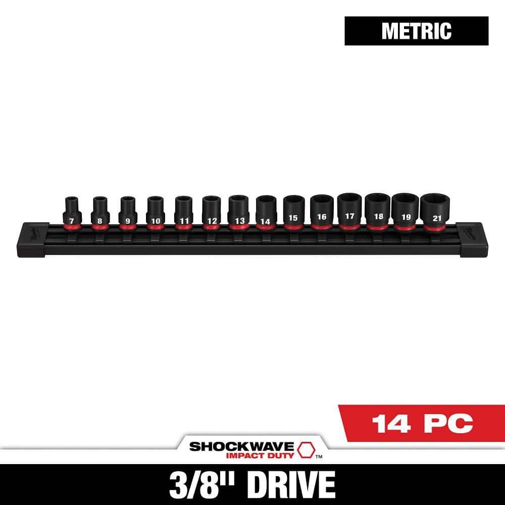 Milwaukee SHOCKWAVE 3/8 in. Drive Metric 6 Point Impact Socket Set (14-Piece)
