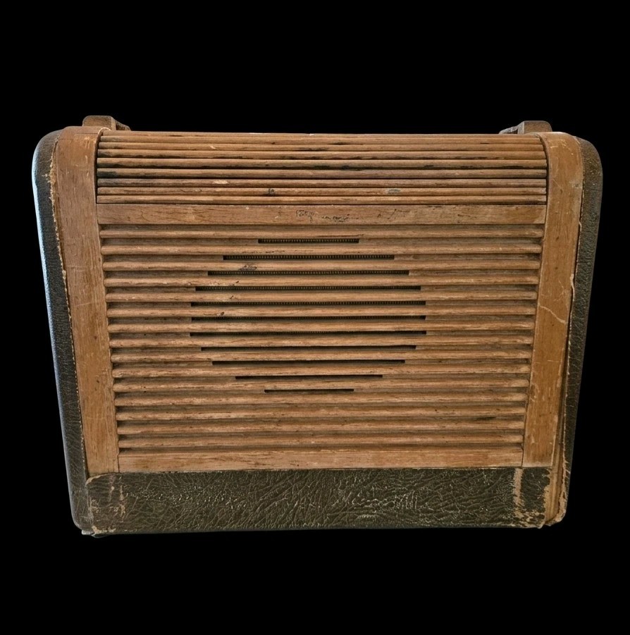 Vintage 1946 Philco 46-350 Roll Top Tube Radio Portable Wood Case AS IS Repair