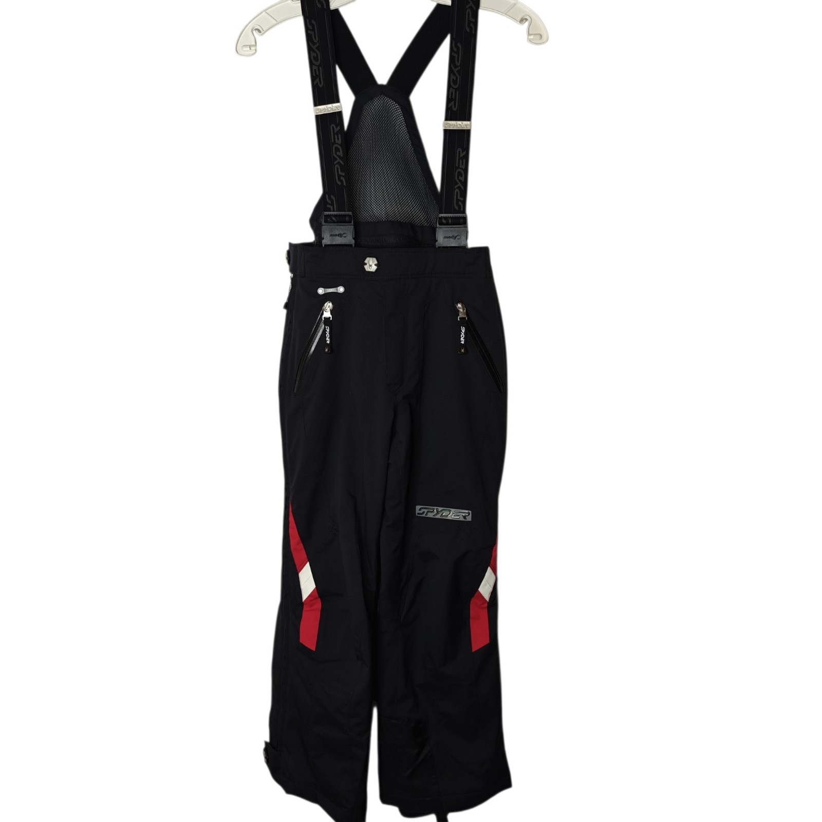 Spyder XTL Thinsulate Ski Snow Pants Kids Size 8 Black Red Removable Suspenders