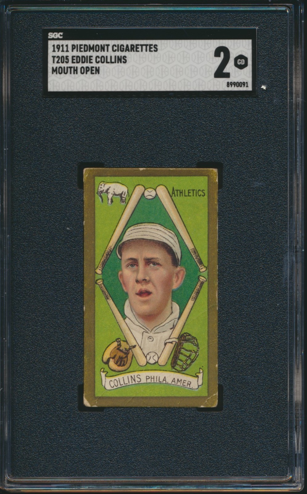 1911 T205 PIEDMONT GOLD BORDER EDDIE COLLINS MOUTH OPEN SP SGC 2 GOOD HOF 1911 T205 PIEDMONT GOLD BORDER EDDIE COLLINS MOUTH OPEN SP SGC 2 GOOD HOF