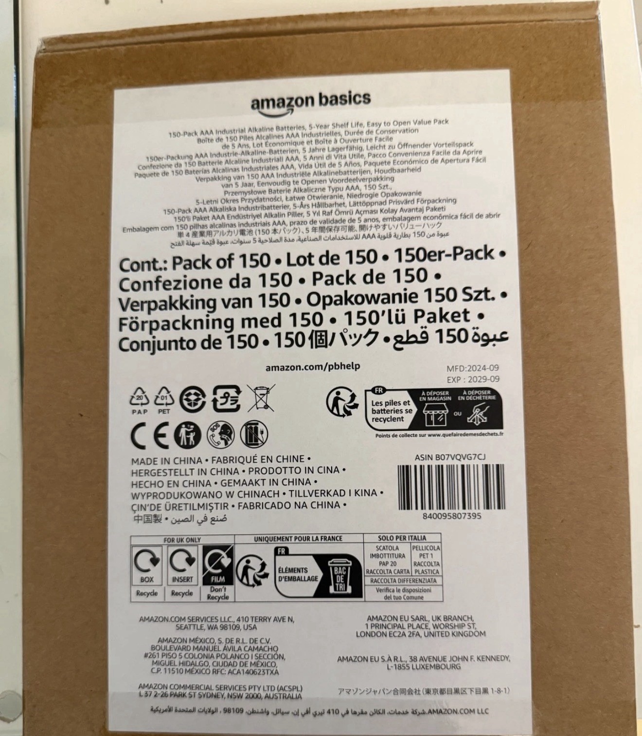 NEW Amazon Basics 150 Pack AAA Alkaline Industrial Batteries Exp 9/2029 NEW Amazon Basics 150 Pack AAA Alkaline Industrial Batteries Exp 9/2029