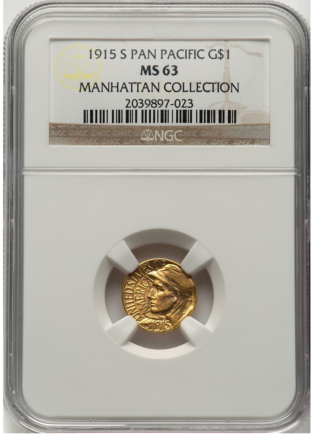 1915-S G$1 Panama-Pacific Gold Dollar NGC MS63 Manhattan Collection